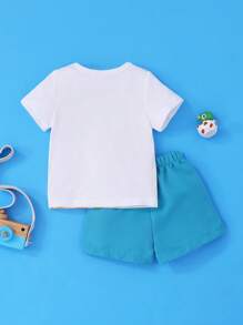 SHEIN Baby Boys' Cute Dinosaur Printed Shorts Set - Baby Blue - View 2