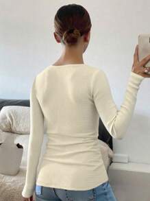 New Textured Off Shoulder Form-Fitting Cap Sleeve Women Top Fall Cloth For Women - Apricot - View 2