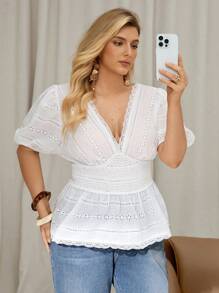 Auralis 大码女式可爱夏季衬衫，短袖褶皱条纹衬衫，深 V 领短袖衬衫/米色，女士假日乡村风大码衬衫，女式夏季服装图案 T 恤外出上衣，女式外出上衣夏季女式上衣可爱夏季上衣