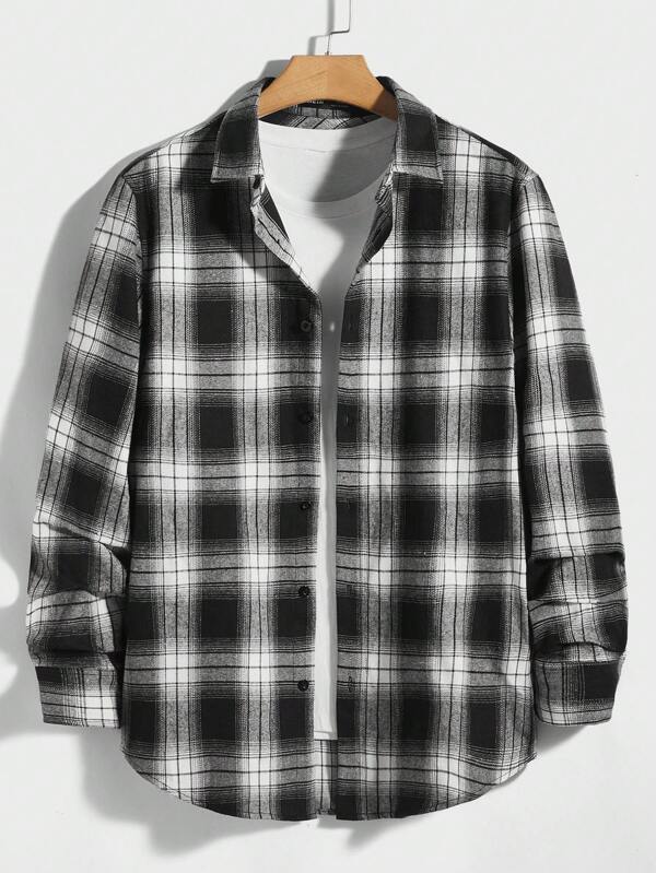 GENTILAND Men Cotton Plaid Print Shirt Without Tee, Flannel Shirt, Fall