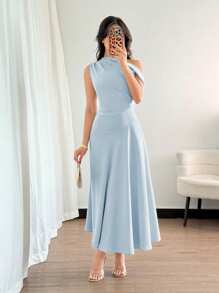 Elenzga Vestido elegante, de moda y lindo de estilo bohemio francés con volante asimétrico en el hombro y diseño entallado y acampanado en color verde macaron, adecuado para ocasiones de verano como vacaciones, graduación, Día de la Independencia, citas, vacaciones