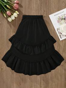 Elladie kids 女童夏季休闲纯色荷叶边半身裙 黑色荷叶边半身裙 女童黑色多层荷叶边半身裙 女童黑色半身裙 秋冬季 - 黑色 - 查看 2