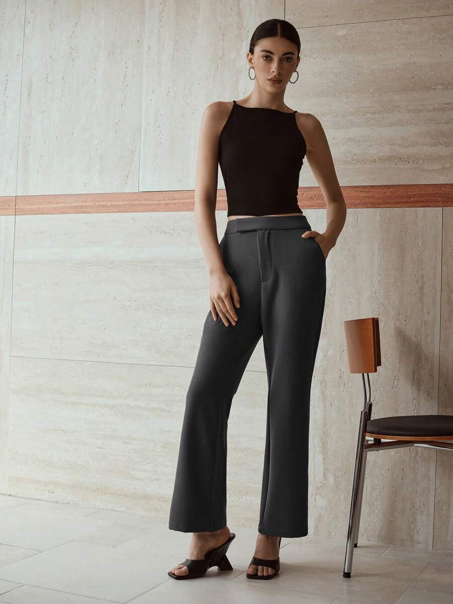 MOTF PREMIUM SLANT POCKET FLARE LEG PANTS - Dark Grey - View 1