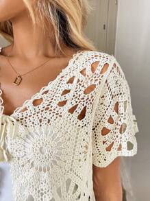 Áo len cardigan buộc dây khoét lỗ màu trơn đơn giản cho kỳ nghỉ, hòa nhạc đồng quê, hòa nhạc dành cho nữ, áo rave mùa hè dành cho nữ - trắng - Xem 7