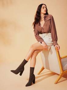 CUCCOO BASICS Pointy Toe Chunky High Heel Slip-On Knitted Tight Boots For Women For And Spring Shoes Spring Break Easter