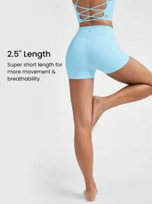 GLOWMODE Shorts antideslizantes ultra cortos FeatherFit™ de 2,5" para entrenamiento de gimnasio diario casual de bajo impacto en verano - Azul Agua - Ver 2