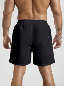 Surfspeed Men's Solid Color Pocket Drawstring Waist Beach Shorts, Suitable For Summer Swimming Shorts For Men - Black - View 2