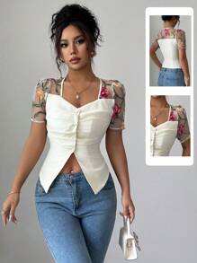 Selianne Blus Lengan Pendek Elegan & Anggun untuk Wanita - Aprikot - View 4