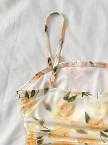 SHEIN 少女女孩黄色和白色花卉网眼挂脖度假/节日连衣裙，复古、沙滩、大海、优雅、可爱、春夏、新年、情人节 - Dreamara - 黃色 - 查看 6