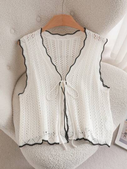 CosyJoli 大码女式镂空前系带休闲宽松针织背心