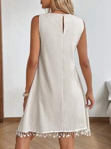 SHEIN LUNE Váy đi nghỉ tua rua eo rút dây cho nữ - Màu be - Xem 2