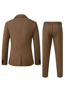 Manfinity Mode 男士纯色长袖夹克和裤子休闲西装套装