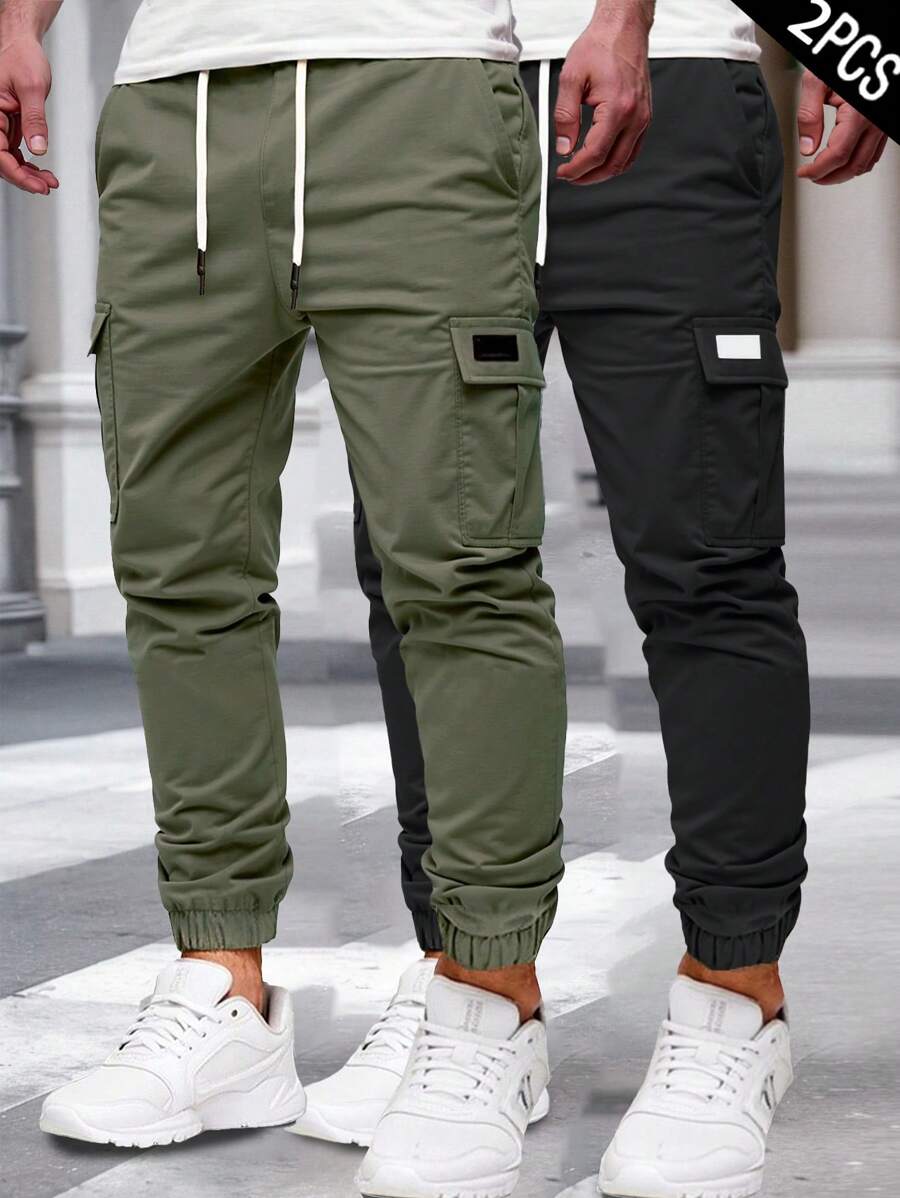 Manfinity Homme 2pcs Men's Casual Versatile Solid Color Cargo Pants, Fall Clothes - Multicolor - View 1