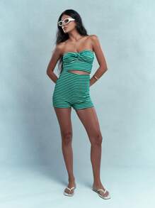 MISSGUIDED Striped High-Waisted Biker Shorts For St. Patrick'S Day Celebrations Stretchy Athletic Lucky Charm Beach Lounge Irish-Themed Summer Festival Wear