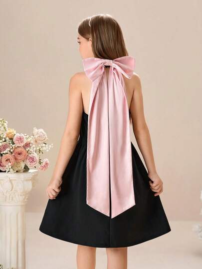 Tween Girls' Solid Color Knit Sleeveless Dress With 3D Bow