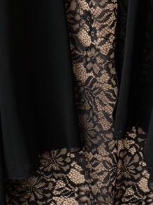 EMERY ROSE Women's Plus Size Simple Chiffon Jacket With Lace Back Vacation Fall Winter Cloth For Women Autumn - Black - View 4