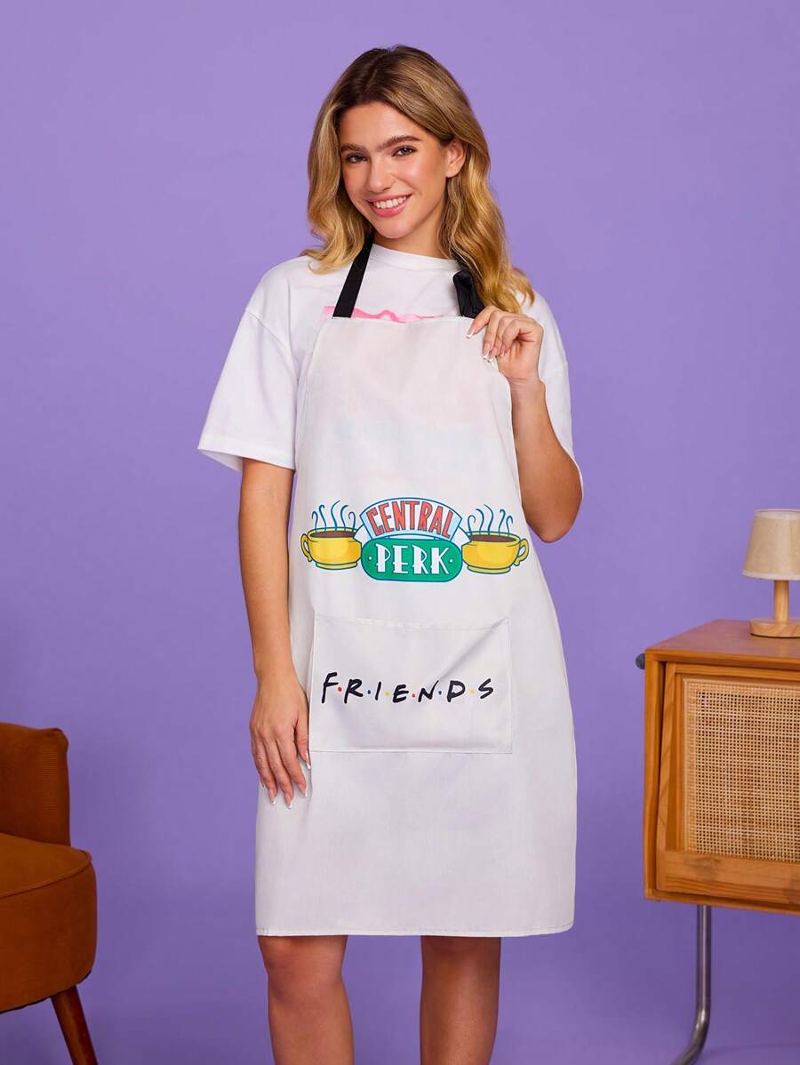 FRIENDS X SHEIN 1 件 Central Perk 咖啡杯围裙，适用于烘焙和厨房、清洁、礼品 - 淺灰色 - 查看 1