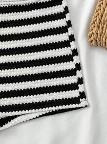 SHEIN 2pcs/Set Teen Girls Striped Asymmetric Shoulder Knitted Tank Top And Ultra Low Waist Skinny Shorts, Suitable For Holiday, Party, Christmas, Valentine's Day, Date, Beach, Cruise, Carnival, Easter