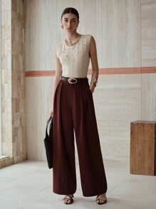 MOTF PREMIUM Pantalones con bolsillo en ángulo de pliegues plegados - Burdeos - Ver 7