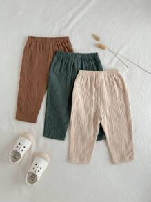 Loomiva Bộ 3 món: Quần thường ngày cho bé trai có cạp chun điều chỉnh được và trang trí nơ - màu xanh lá - Xem 2