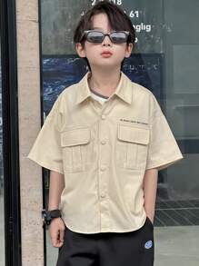 Dazy Kids 男童宽松休闲工装口袋衬衫 - 白色 - 查看 7