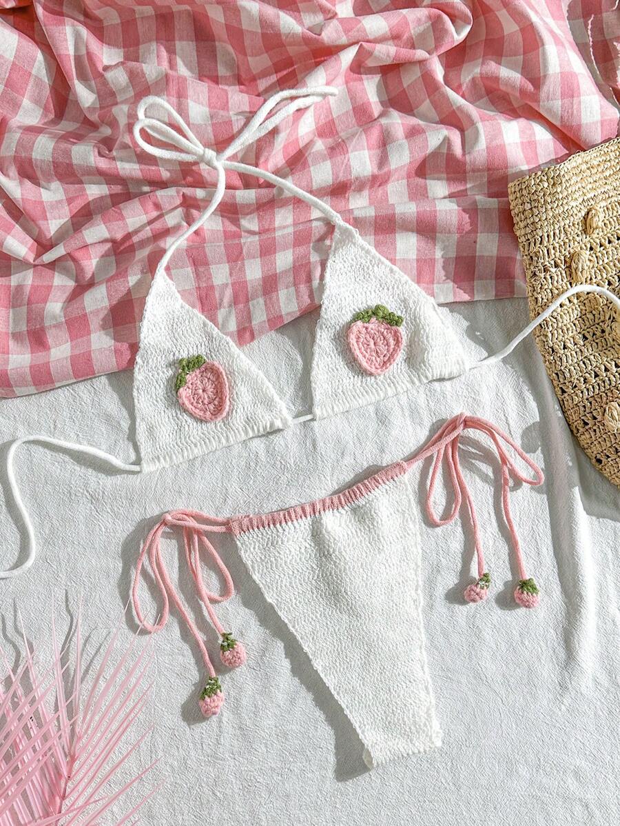 Swim Mod 2pcs/Set Vacation Embroidery Front Buttons Short Sleeve Blouse & Drawstring Waist Shorts For Summer - White - View 1