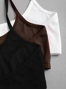 EgrlEra 3pcs Women's Sexy Solid Color Ribbed Cropped Halter Tops, Summer - Multicolor - View 7