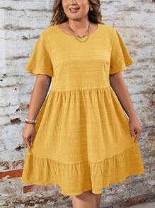 SHEIN LUNE Váy hè trơn họa tiết thường ngày cỡ lớn - Màu vàng - Xem 6