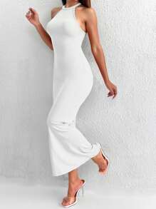 INAWLY Robe mini sexy blanche à dos nu avec torsade et découpe, nouvelle robe d'été pour femmes