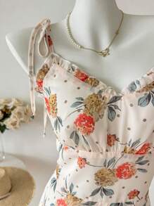 INAWLY Asymmetrisches Saum Spaghettiträger Blumendruck-Kleid