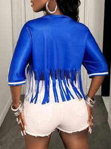 BamGleam Blue Cool Casual Fringe T-Shirt - Blue - View 2