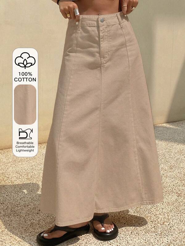 DAZY Plain A-Line Long Casual Denim Skirt For Women
