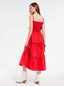 WESTFADE Đầm Maxi Dài Không Tay Xếp Ly Dễ Thương Nơ Hai Bên Xếp Tầng Không Tay Cho Kỳ Nghỉ Bãi Biển Mùa Hè Ngày 4 Tháng 7 - Đỏ - Xem 3