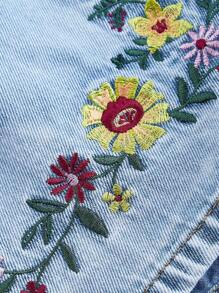 SHEIN Tall Quần short denim nữ mùa hè thêu hoa, kiểu dáng vạt chéo, có túi. - Màu xanh lam - Xem 4