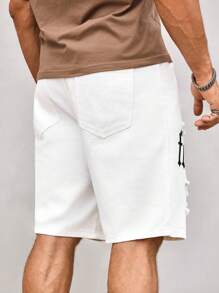 Manfinity Roughcore Men's Casual Loose Ripped Fashion Denim Shorts, Summer Graphic Denim Shorts Streetwear Shorts Graphic Shorts Men, Emo Style - White - View 2