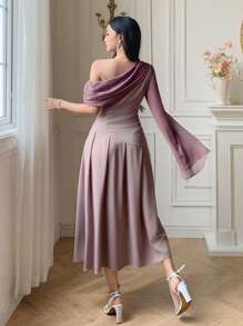 DAZY Váy dài vừa phải tay chuông chắp vá màu tương phản thanh lịch dành cho nữ, Đầm trang trọng dành cho nữ - Mauve Mist - Xem 2