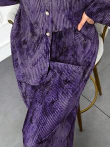 Modelyn 女式蜡染印花落肩长袖上衣和宽松休闲裤两件套，春夏两件套 - 紫色 - 查看 4