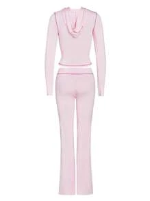 INAWLY 女士秋冬新款豹纹拼色连帽夹克，全拉链开合，超长裤套装