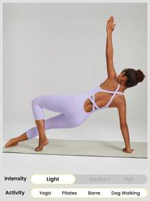 GLOWMODE 17" FeatherFit™ Go Figure Tummy Control Criss-Cross Jumpsuit Low Impact Yoga Studio Summer