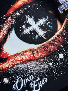 Manfinity EMRG Manfinity Streetrush Manfinity Streetrush Men Vintage Distressed Eye Graphic Oversized Bell Sleeve Sweatshirt, Black, Fall