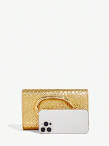 SHEIN SXY 女士手拿包、斜挎包、时尚优雅、简约个性、百搭经典、编织压花PU、大号五金扣装饰、通勤、办公、约会、日常、购物、下午茶