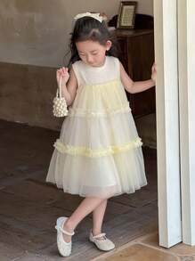 DAZY Girls (Small) Summer Heavily Embroidered Mesh Banquet/Birthday Midi Dress