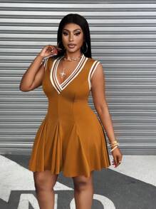 Maweii 大码女式性感深V领无袖飘逸荷叶边连衣裙