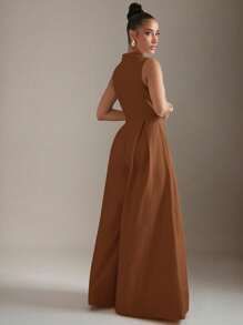 Hauture 超宽腿拉链前无袖连体裤 - 鏽棕色 - 查看 4