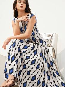 Aveloria Modichic Elegant & Charming Sleeveless Ruched Waist Low Waist Ruffle Hem Design Dress, Suitable For Work - Multicolor - View 5