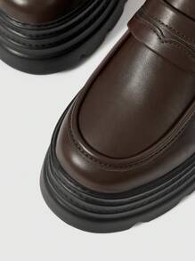 ROMWE Goth 棕色乐福鞋，一脚蹬玛丽珍小皮鞋，日式JK制服鞋，正装工作鞋，女士厚底坡跟平底鞋 - 紅色 - 查看 10