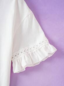 Pop Mart Azura X SHEIN 青少年女孩卡通梦幻紫色头发白色休闲可爱百搭短袖 T 恤 - 白色 - 查看 4