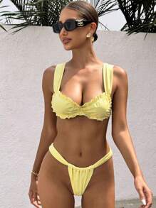 Swim Vcay Costume da bagno a due pezzi estivo da donna, aderente ed elegante, di colore giallo per vacanza