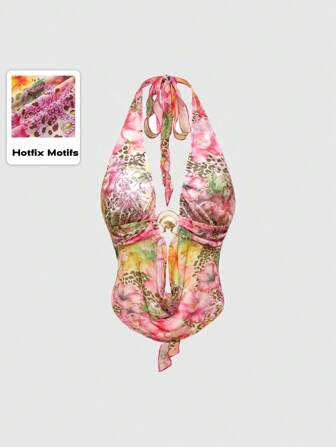 Débardeur dos nu sexy style Y2K pour femmes, décoré de strass roses, style rétro vacances à l'île