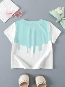 SpongeBob SquarePants X SHEIN Young Girl Cartoon Pattern Crew Neck Short Sleeve T-Shirt, Summer